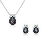 Load image into Gallery viewer, SO SEOUL Graceful Bow Silver Night and Montana Swarovski® Crystal Pendant Necklace &amp; Stud Earrings Set
