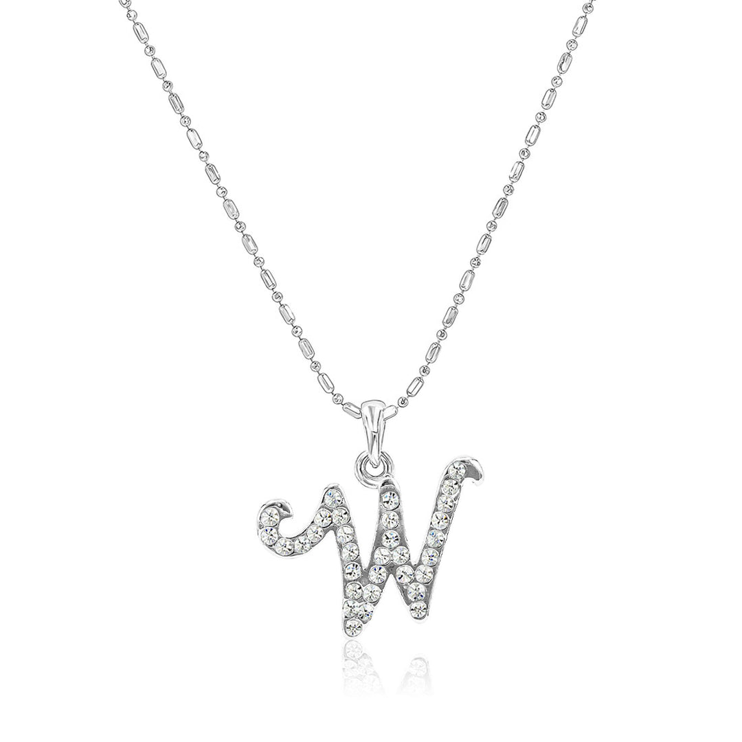 SO SEOUL Personalized Initial Alphabet Letter White Austrian Crystal Pendant Chain Necklace