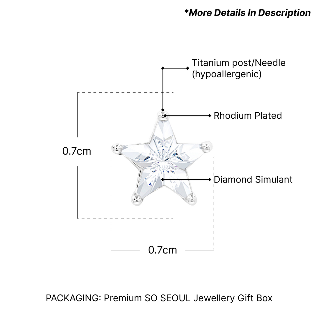 SO SEOUL Stellar Grace - Radiant Star Diamond Simulant Silver Stud Earrings