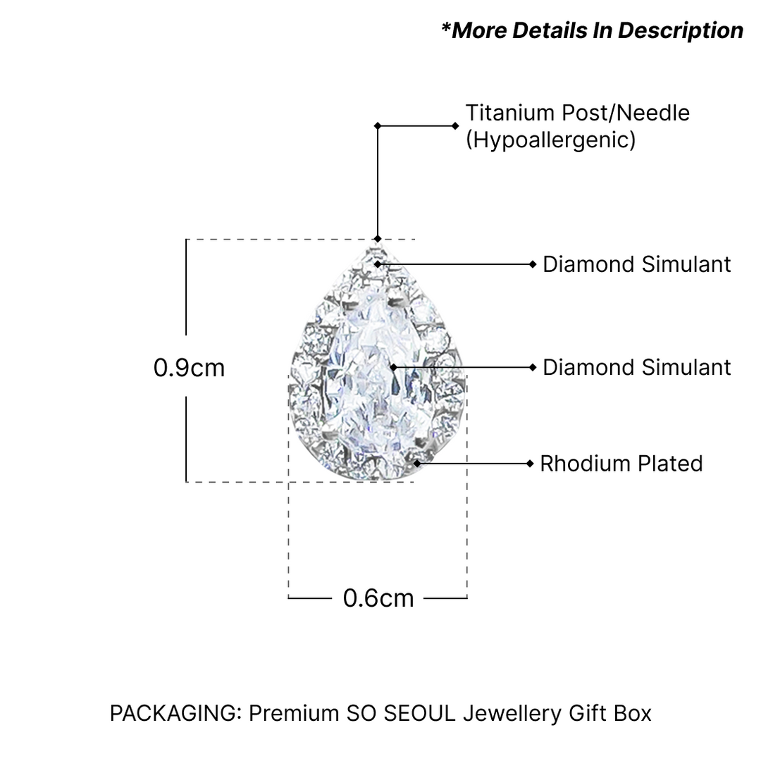 SO SEOUL Halo Pear-Shaped Diamond Simulant Cubic Zirconia Stud Earrings