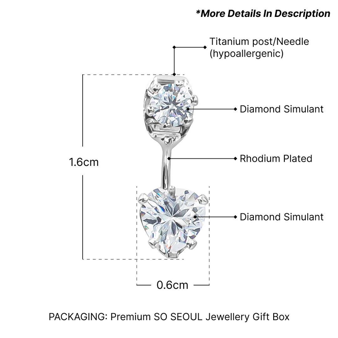 SO SEOUL Athena Solitaire Diamond Simulant Curved Dangle Earring Jackets with Round and Heart Cubic Zirconia