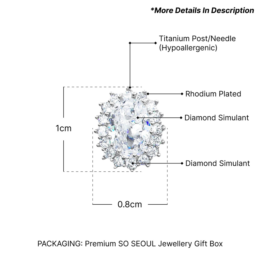 SO SEOUL Halo Oval-Cut Diamond Simulant Cubic Zirconia Stud Earrings