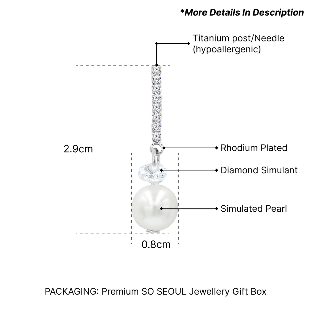 SO SEOUL Elegant Crown-Inspired Round Cut Cubic Zirconia and Pearl Drop Stud Earrings