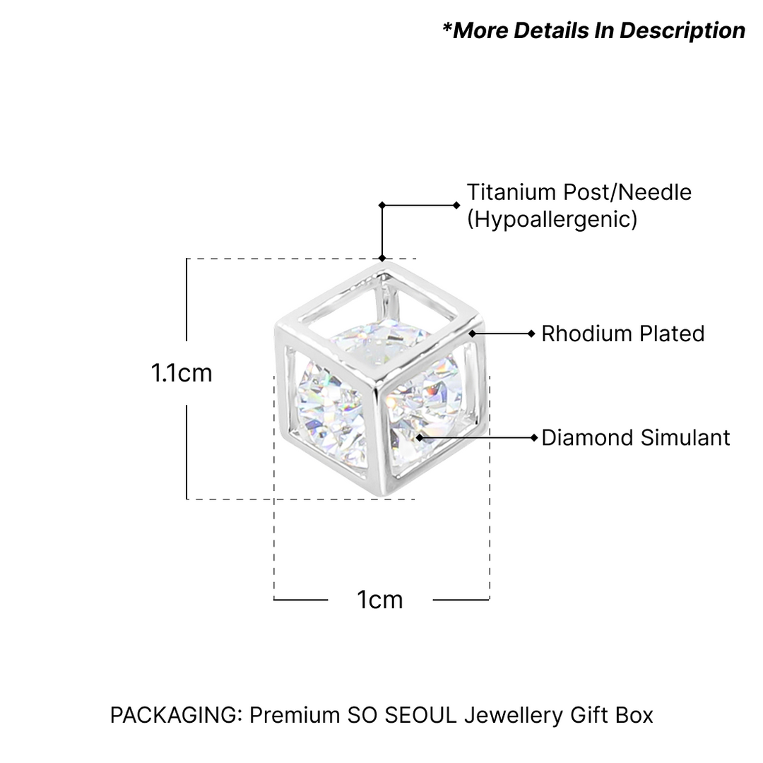 SO SEOUL Sequoia 3D Cube Design Diamond Simulant Cubic Zirconia Stud Earrings