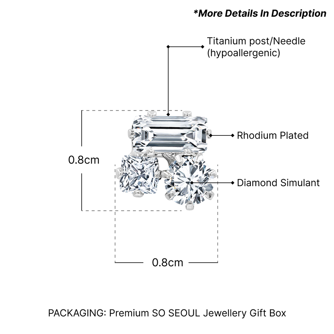 SO SEOUL Dazzling Mixed Cut Austrian Crystal Diamond Simulant Stud Earrings