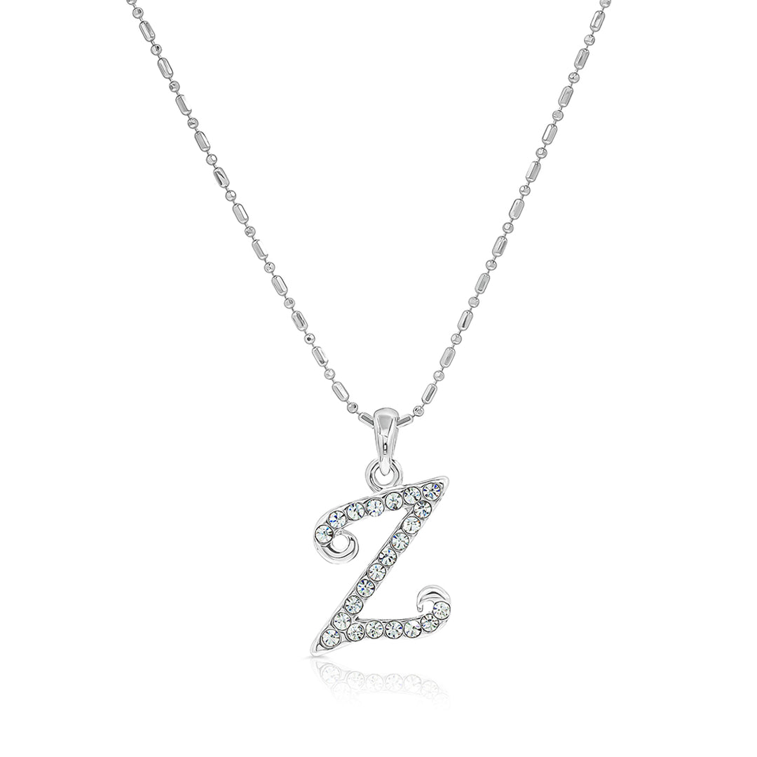 SO SEOUL Personalized Initial Alphabet Letter White Austrian Crystal Pendant Chain Necklace