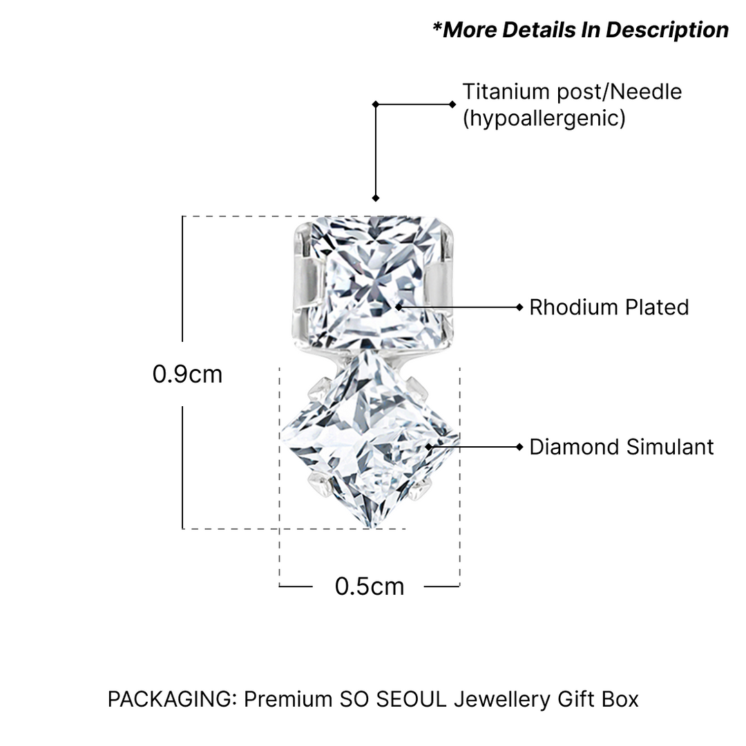SO SEOUL Athena Dual Emerald Cut Diamond Simulant Cubic Zirconia Rhodium-Plated Stud Earrings
