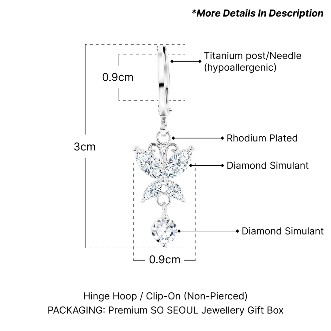 SO SEOUL Caria Dazzling Butterfly Diamond Simulant Zirconia Hoop Earrings and Pendant Necklace Set