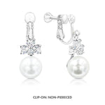 Load image into Gallery viewer, SO SEOUL Alette Clover Earrings - Pearl Drop with Cubic Zirconia Diamond Simulant Hinge Hoops or Clip-On Variants
