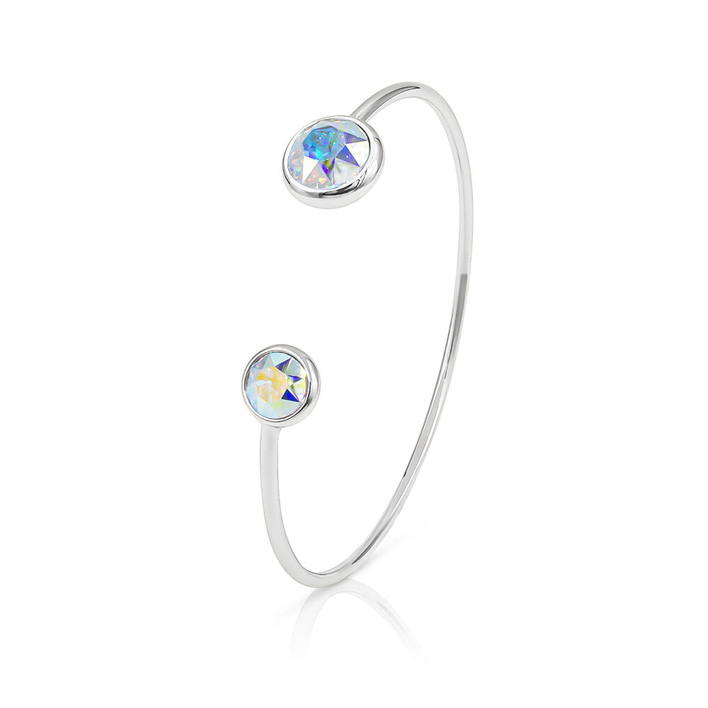 SO SEOUL Bella Open-End Adjustable Bangle with Dual Aurore Boreale or Light Sapphire Shimmer Swarovski® Crystal Rounds