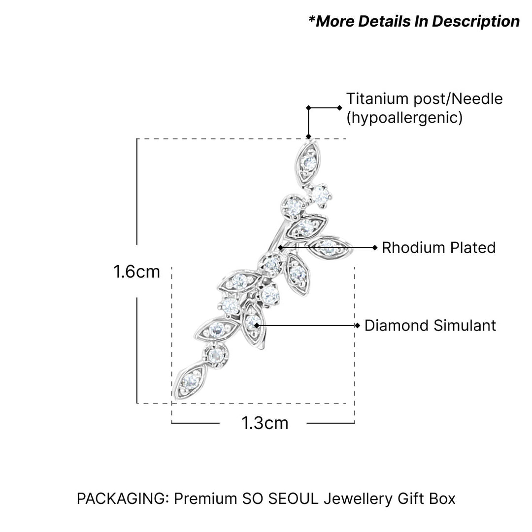 SO SEOUL 'Leilani' Floral Diamond Simulant Cubic Zirconia Ear Climber Earrings