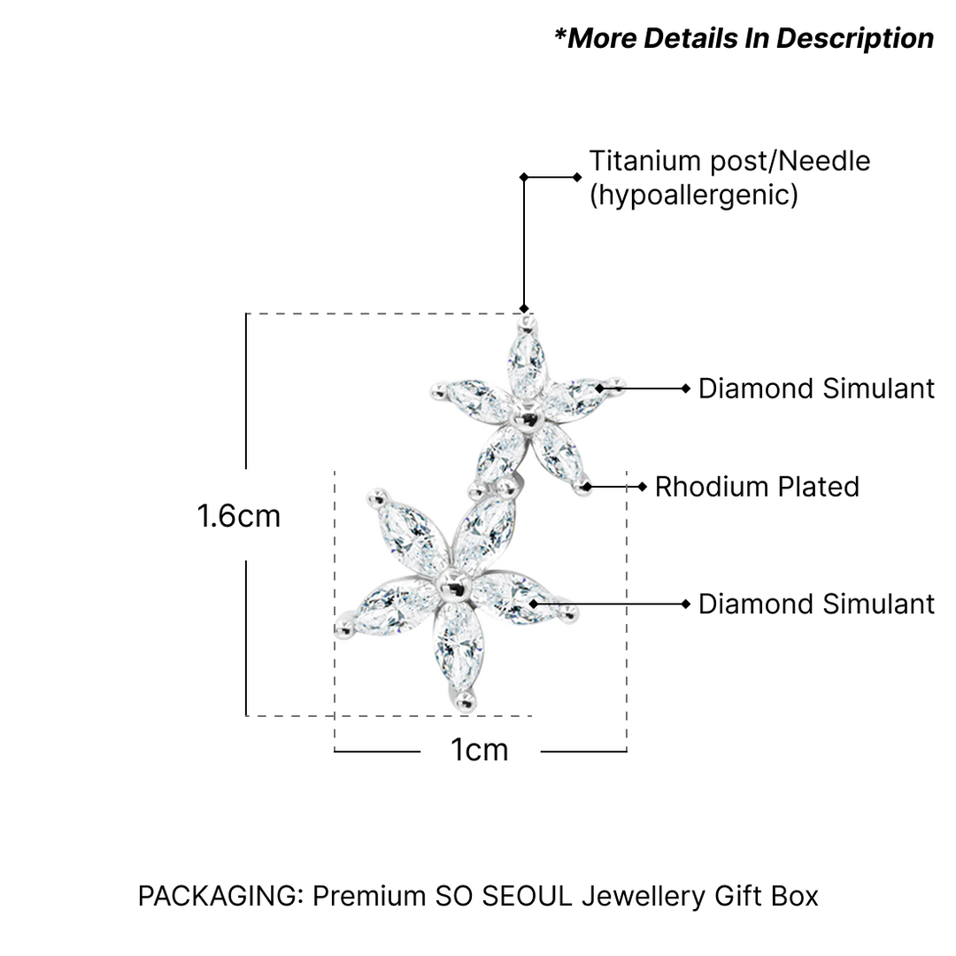 SO SEOUL Leilani Twin Floral Diamond-Like Cubic Zirconia Stud Earrings