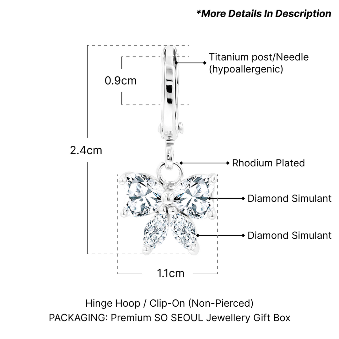 SO SEOUL Graceful Ribbon Bow Design Diamond Simulant Cubic Zirconia Necklace and Earrings Set