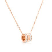 SO SEOUL Valeria Rolling Barrel Pendant with Diamond Simulant Zircon on Rose Gold Chain