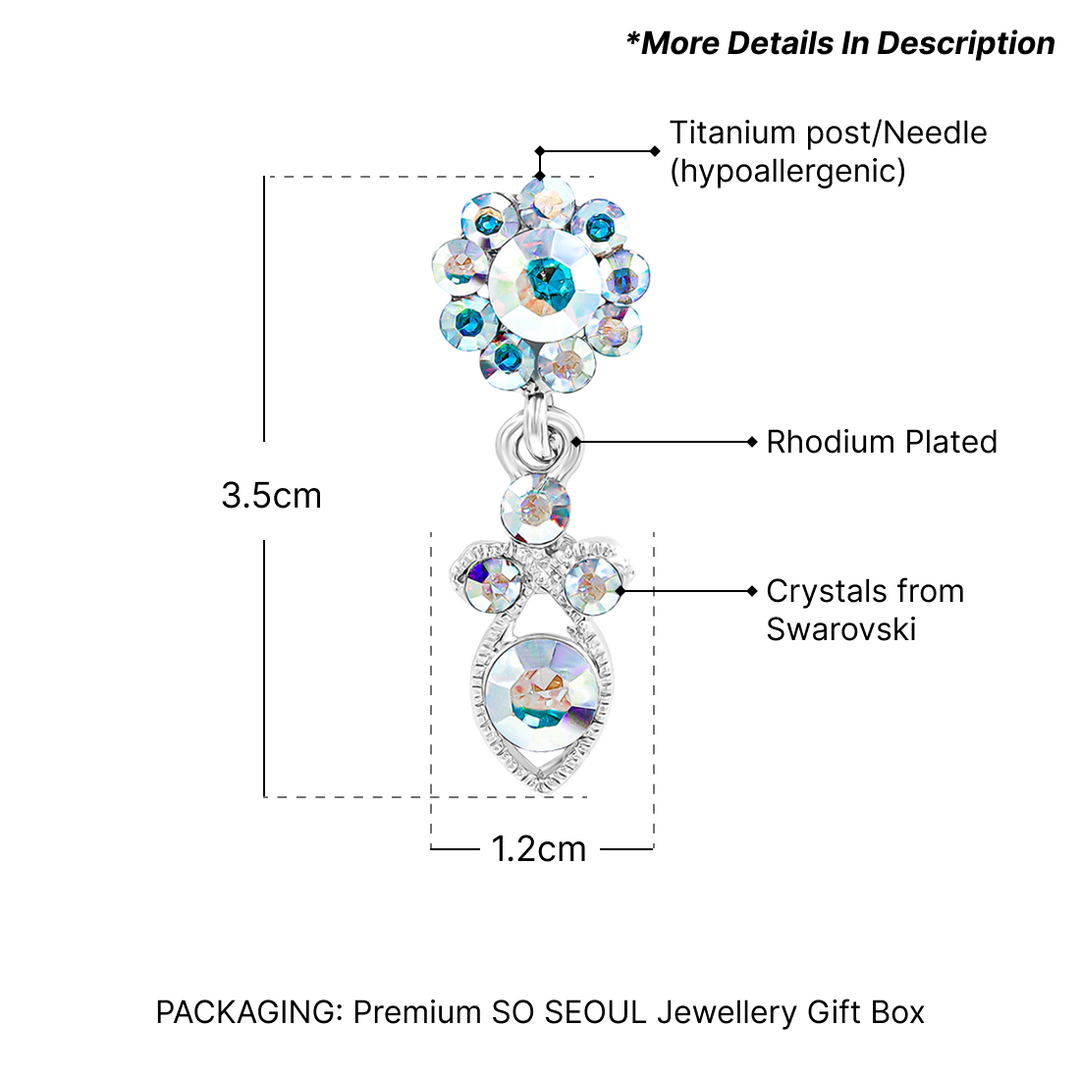SO SEOUL Enchanted Sunburst Aurore Boreale Swarovski® Crystal Chunky Long Dangling Pierced Stud Earrings