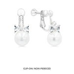 Load image into Gallery viewer, SO SEOUL Elegant Pearl and Diamond Simulant Ribbon Hoop or Clip-On Earrings
