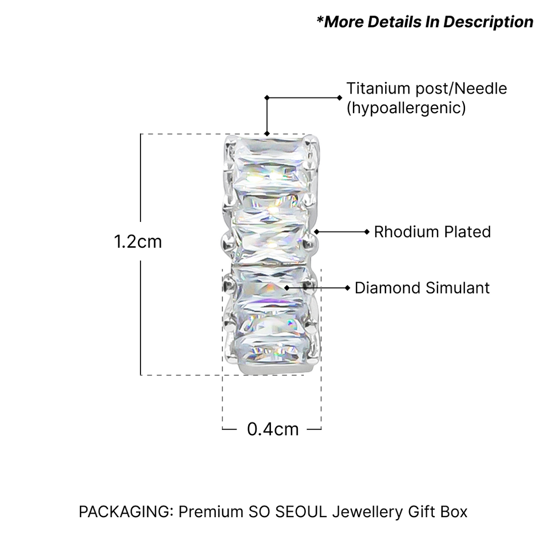 SO SEOUL Emerald-Cut Diamond Simulant Cubic Zirconia Huggie Hoop Clip Earrings