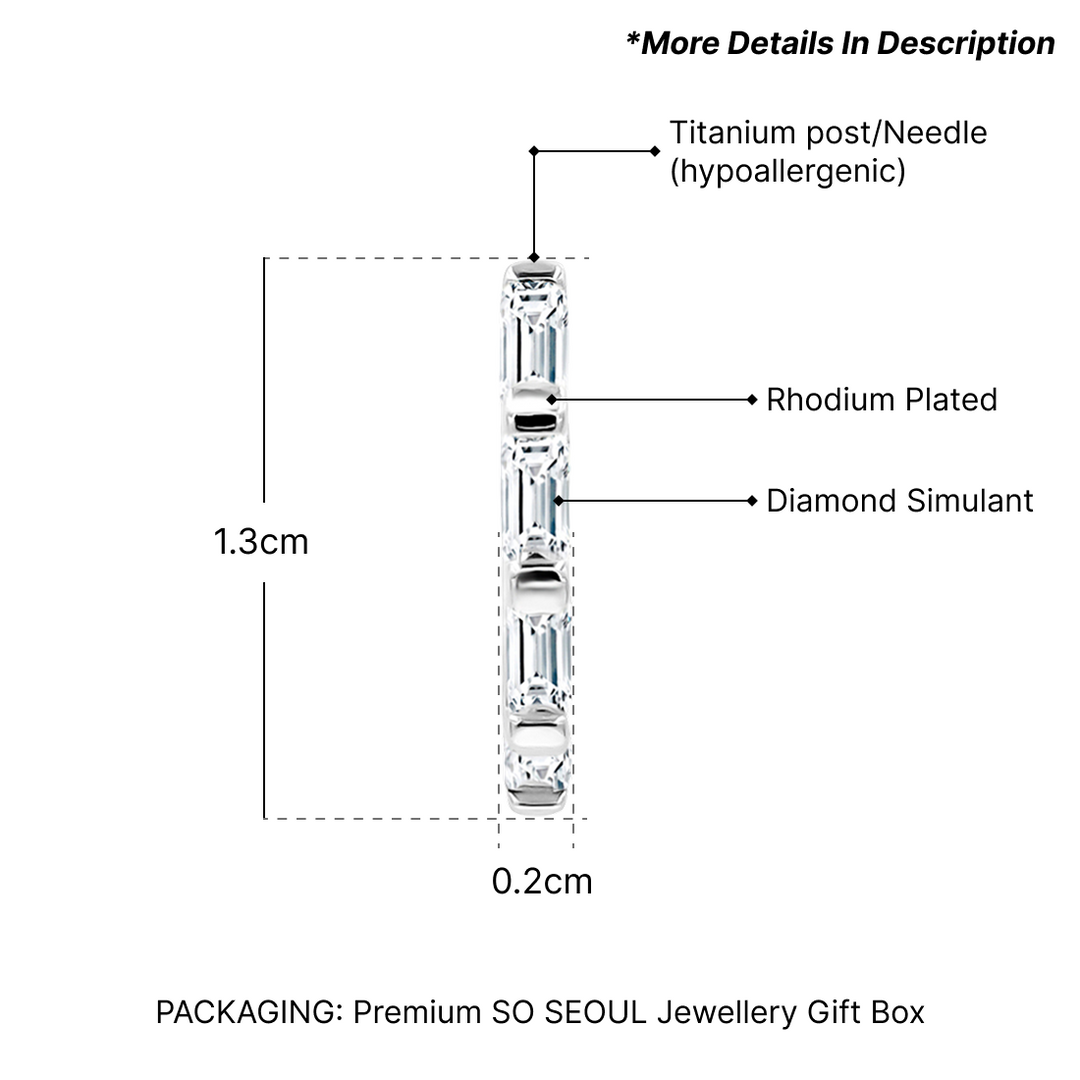 SO SEOUL Harley Huggie Single Row Emerald-Cut Diamond Simulant Hoop Earrings