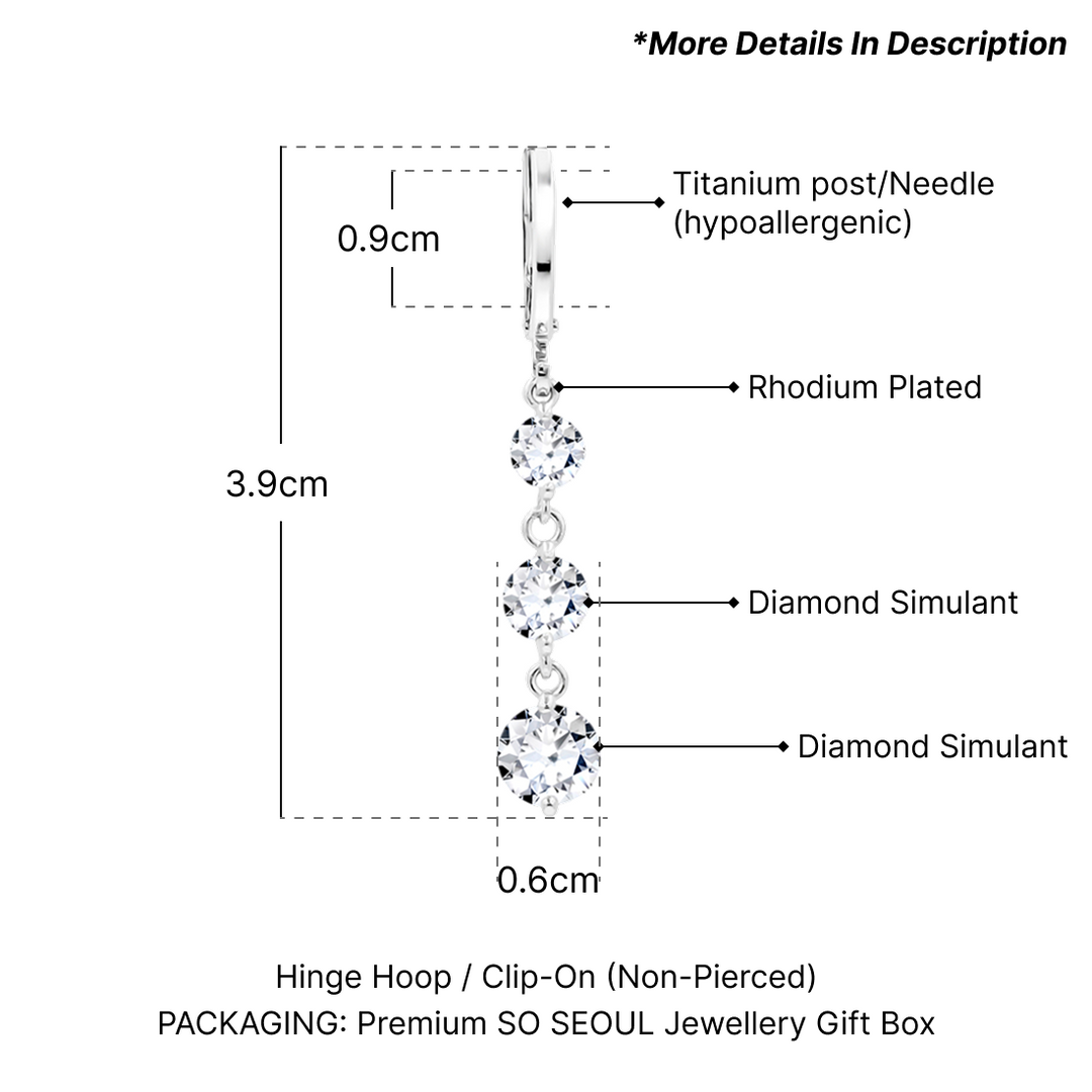 SO SEOUL Athena Three Solitaire Diamond Simulant Zirconia Hoop Earrings
