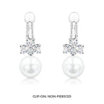 Load image into Gallery viewer, SO SEOUL Alette Clover Earrings - Pearl Drop with Cubic Zirconia Diamond Simulant Hinge Hoops or Clip-On Variants
