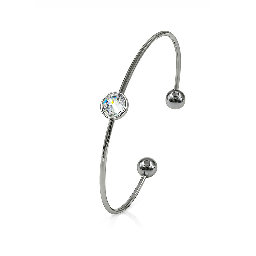 SO SEOUL Bella White Round Classic Swarovski® Crystal Adjustable Cuff Bangle