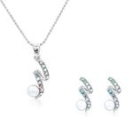 Load image into Gallery viewer, SO SEOUL Glimmering Iridescent Swirl Pearl and Aurora Boreale Austrian Crystal Jewelry Gift Set with Pendant Chain Necklace and Stud Earrings
