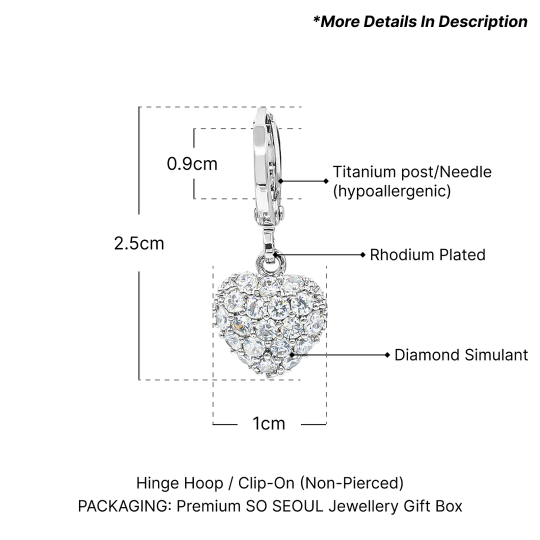 SO SEOUL Amora Love Heart Jewelry Set - Sparkling Diamond Simulant Cubic Zirconia with Pendant Necklace and Hoop Earrings