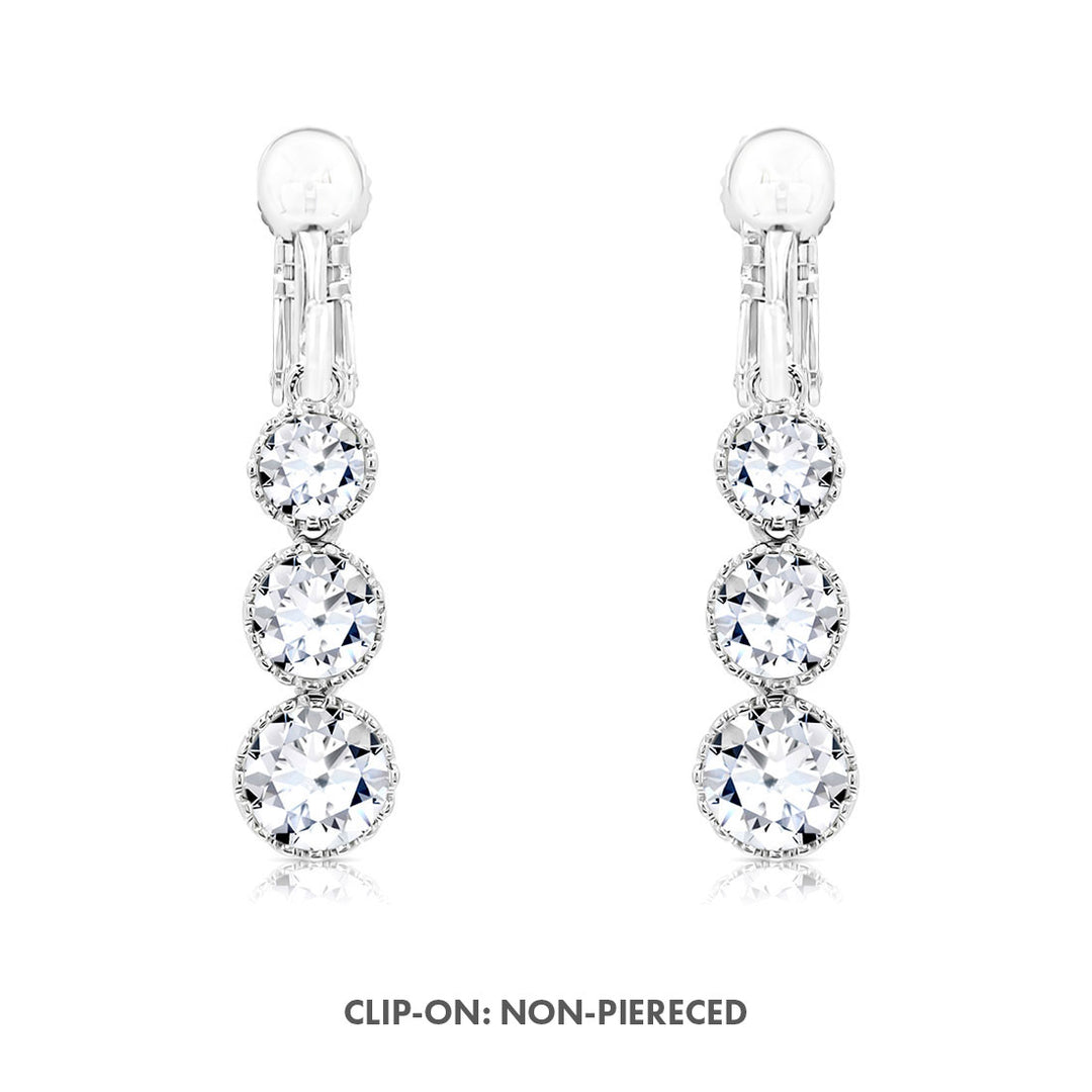 SO SEOUL Lila Crown Triple Round Diamond Simulant Cubic Zirconia Hoop or Clip-On Earrings