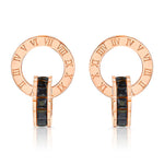 Load image into Gallery viewer, SO SEOUL Roman Numeral Emerald Square White/Black Austrian Crystal Rose Gold Pierced Stud Earrings