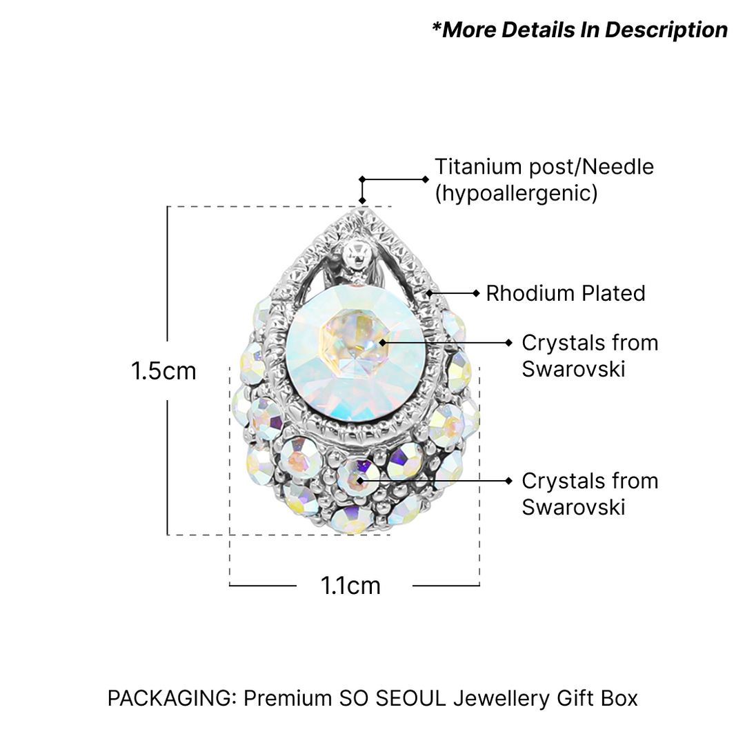SO SEOUL 'Enchanted Teardrop' Stud Earrings with Aurore Boreale Swarovski Crystals
