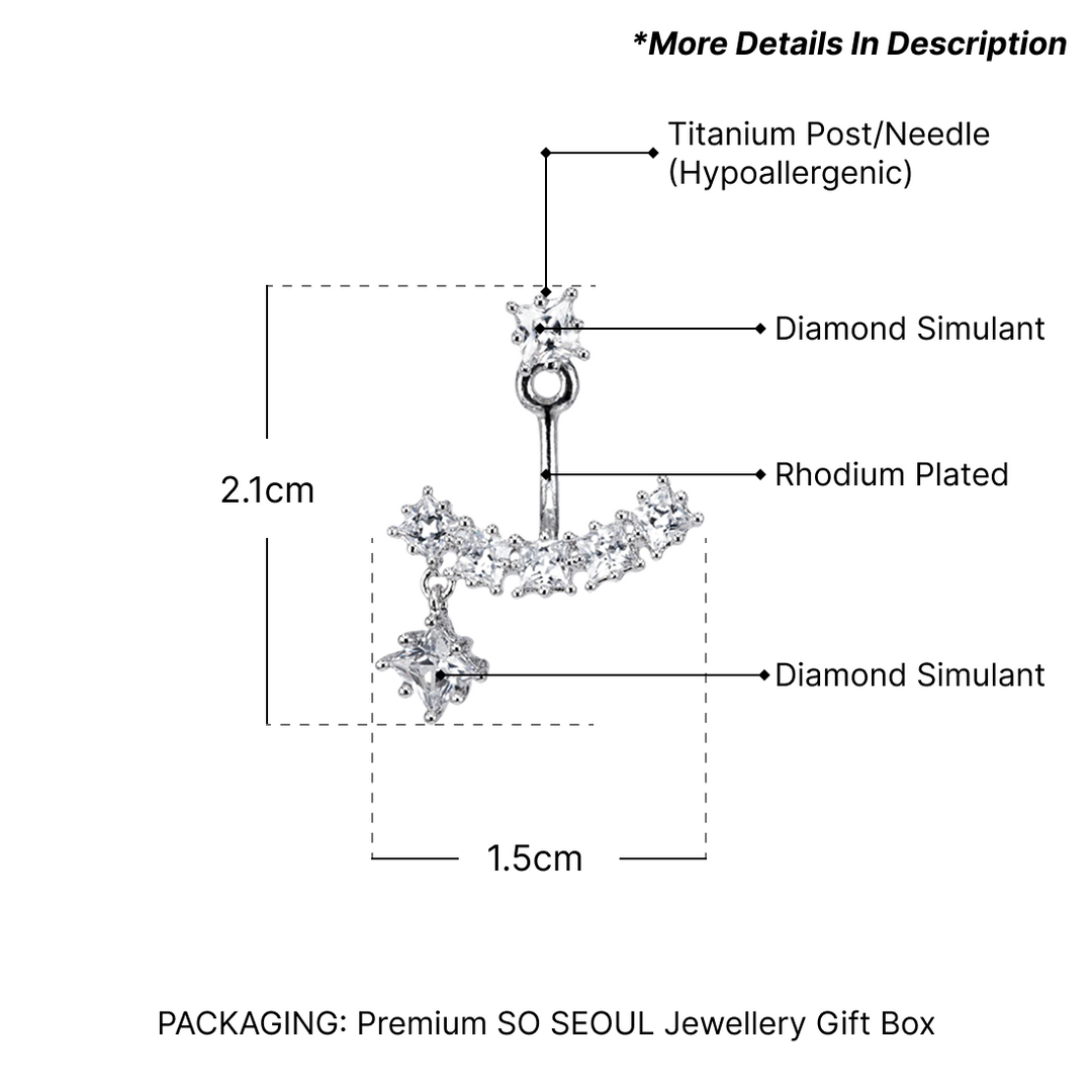 SO SEOUL Gleam Asymmetrical Dangle Emerald Square Diamond Simulant Cubic Zirconia Stud Earring