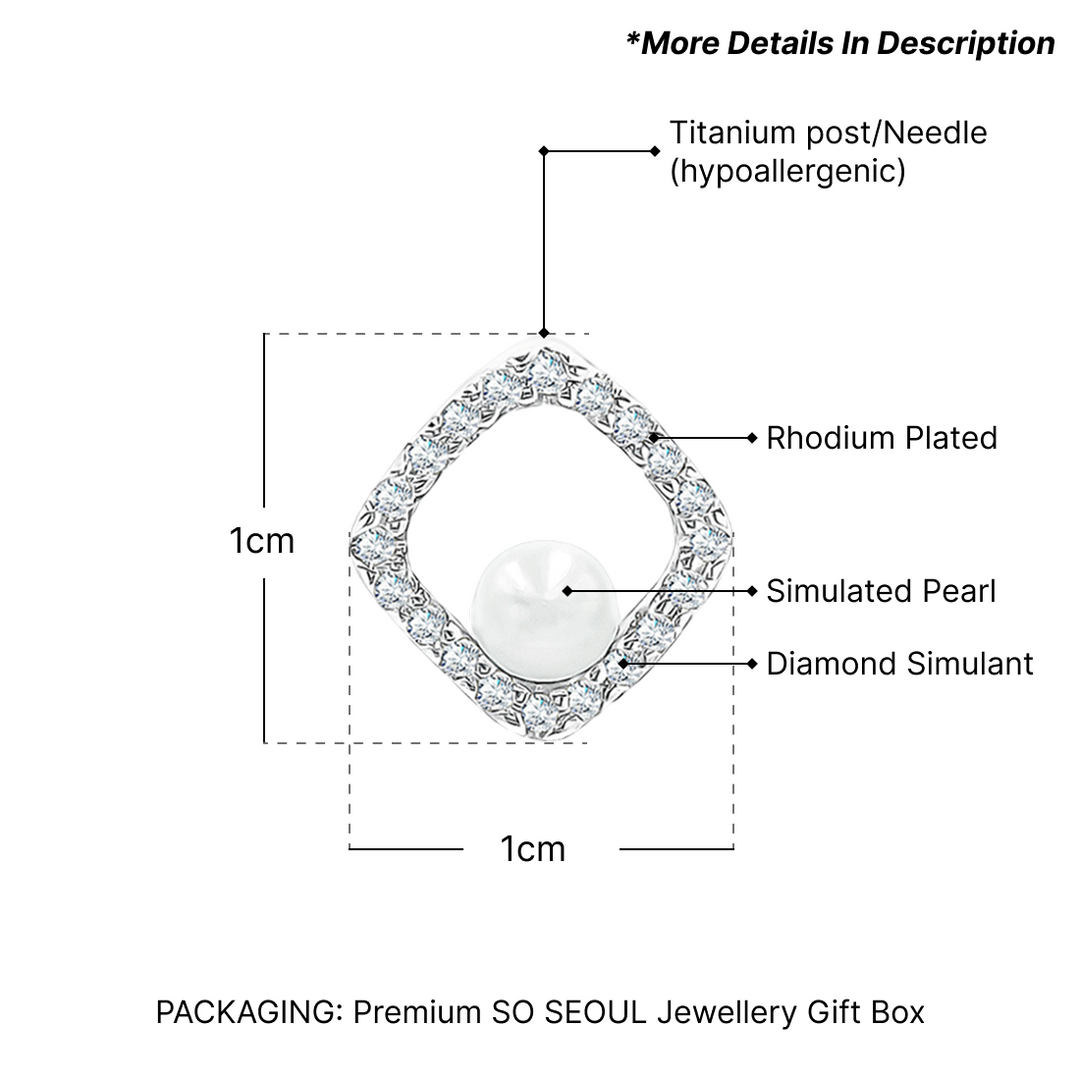SO SEOUL Everleigh Square with Pearls Diamond Simulant Cubic Zircon0ia Stud Earrings