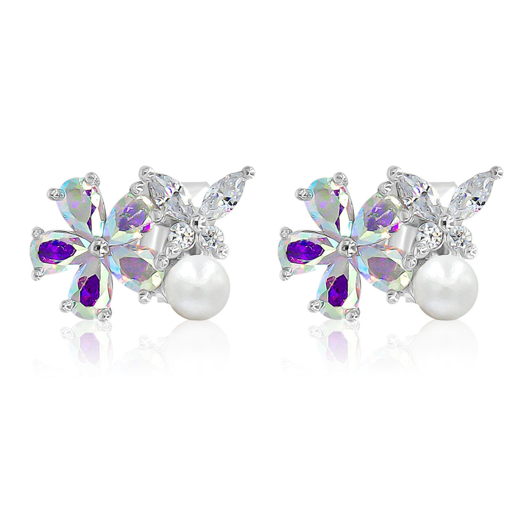 SO SEOUL 'Leilani' Flower Pearl and Diamond Simulant Cubic Zirconia Stud Earrings