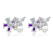 SO SEOUL 'Leilani' Flower Pearl and Diamond Simulant Cubic Zirconia Stud Earrings