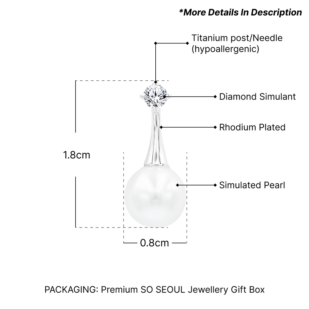 SO SEOUL Quinn White Pearl and Diamond Simulant Cubic Zircon Drop Stud Earrings