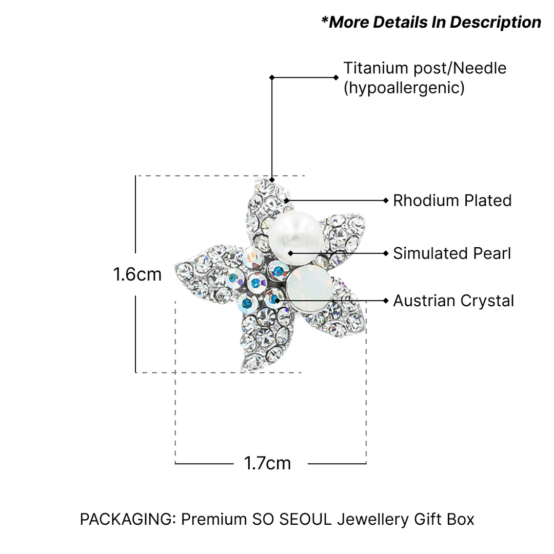 Starfish Pearl Aurore Boreale Austrian Crystal Pendant Necklace and Stud Earrings Set