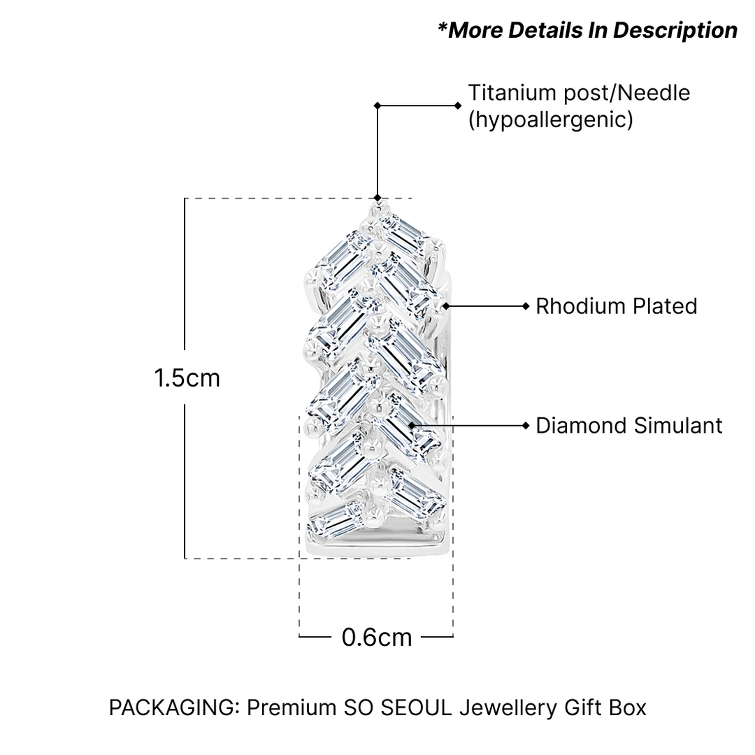 SO SEOUL Marquise-Cut Diamond Simulant Cubic Zirconia Huggie Hoop Clip Earrings