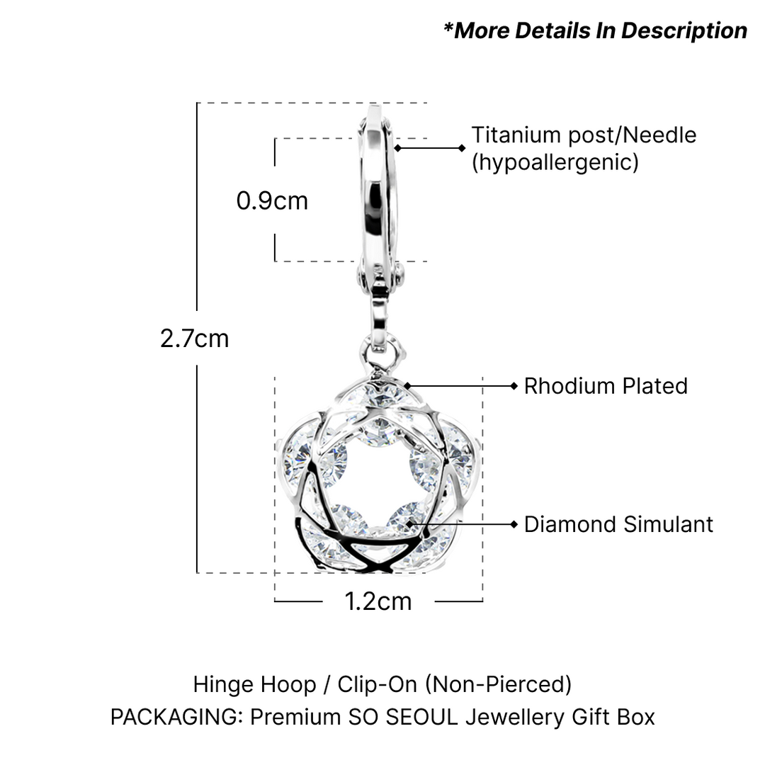 SO SEOUL Aster Star Entwined Design with Central Diamond Simulant Cubic Zirconia Clip-On Hoop Earrings