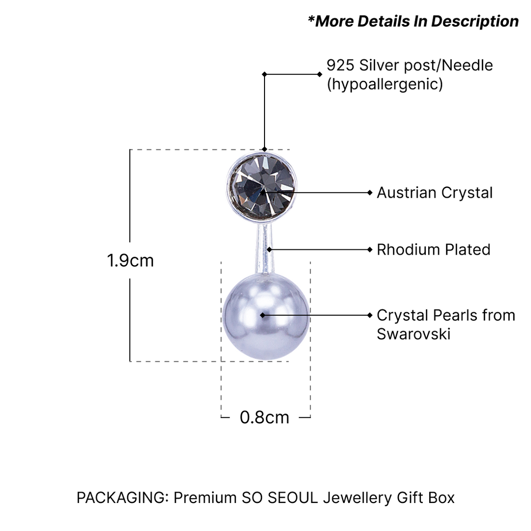 SO SEOUL Exquisite Dangle Earrings with Black Swarovski® Crystal and Light Grey Pearl