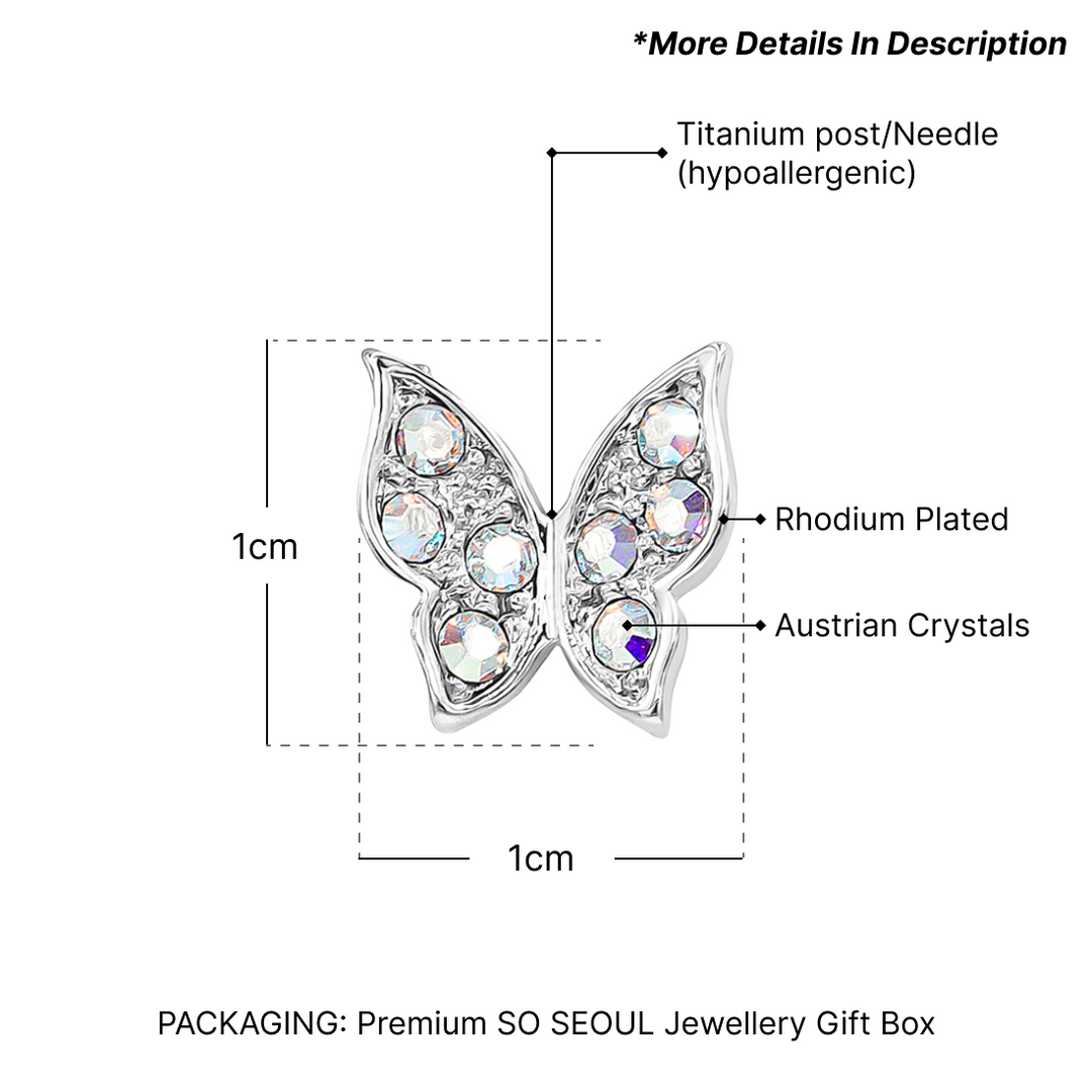 SO SEOUL Caria 3D Butterfly Aurore Boreale Austrian Crystal Stud Earrings