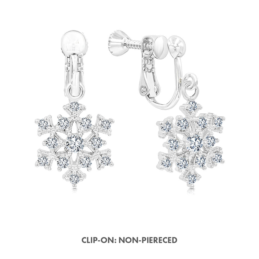 SO SEOUL 'Let it Snow' - Brilliance Snowflake  Cubic Zirconia Hoop or Clip-On Earrings Set