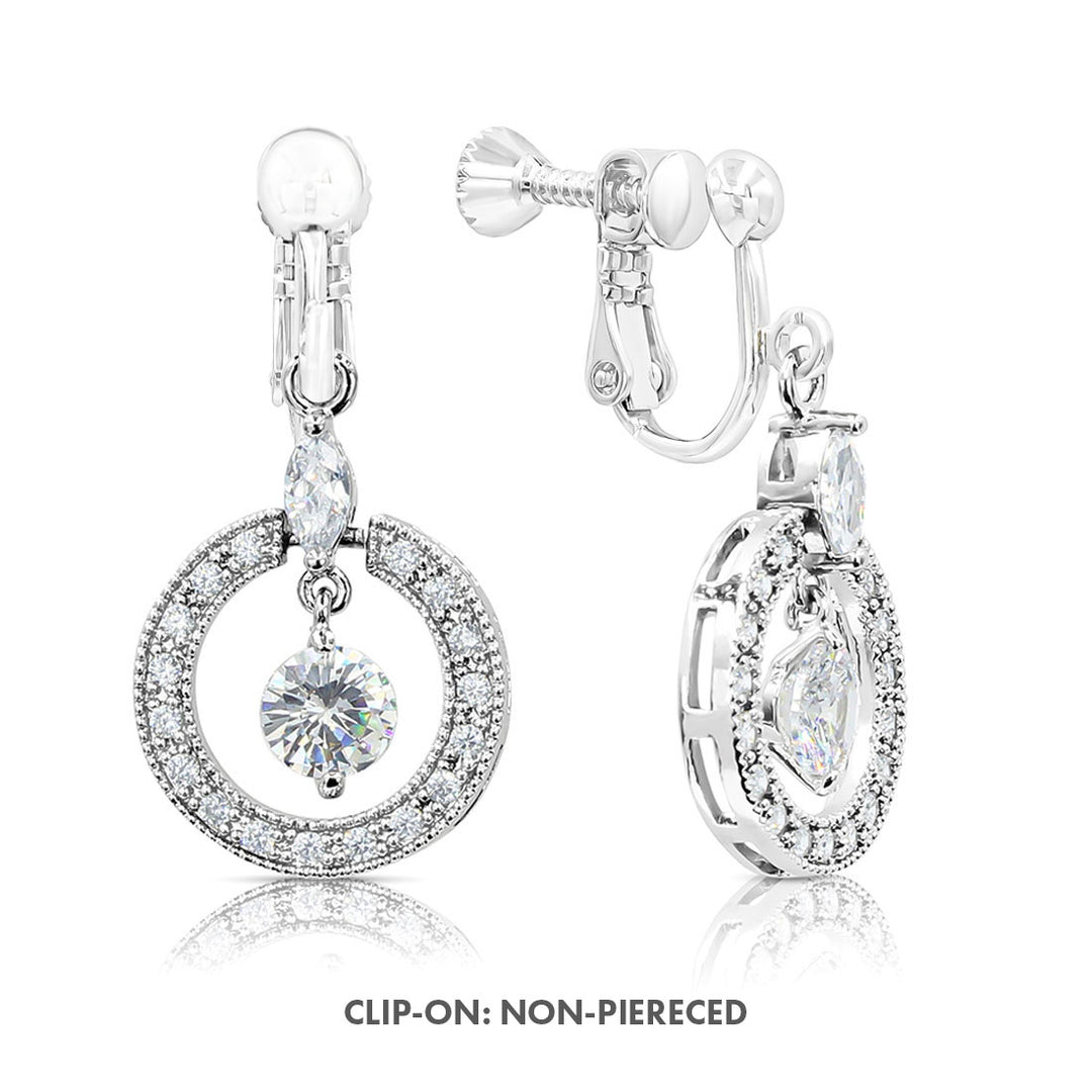 SO SEOUL Halo Open Circle Simulated Diamond Cubic Zirconia Hoop or Clip-On Earrings