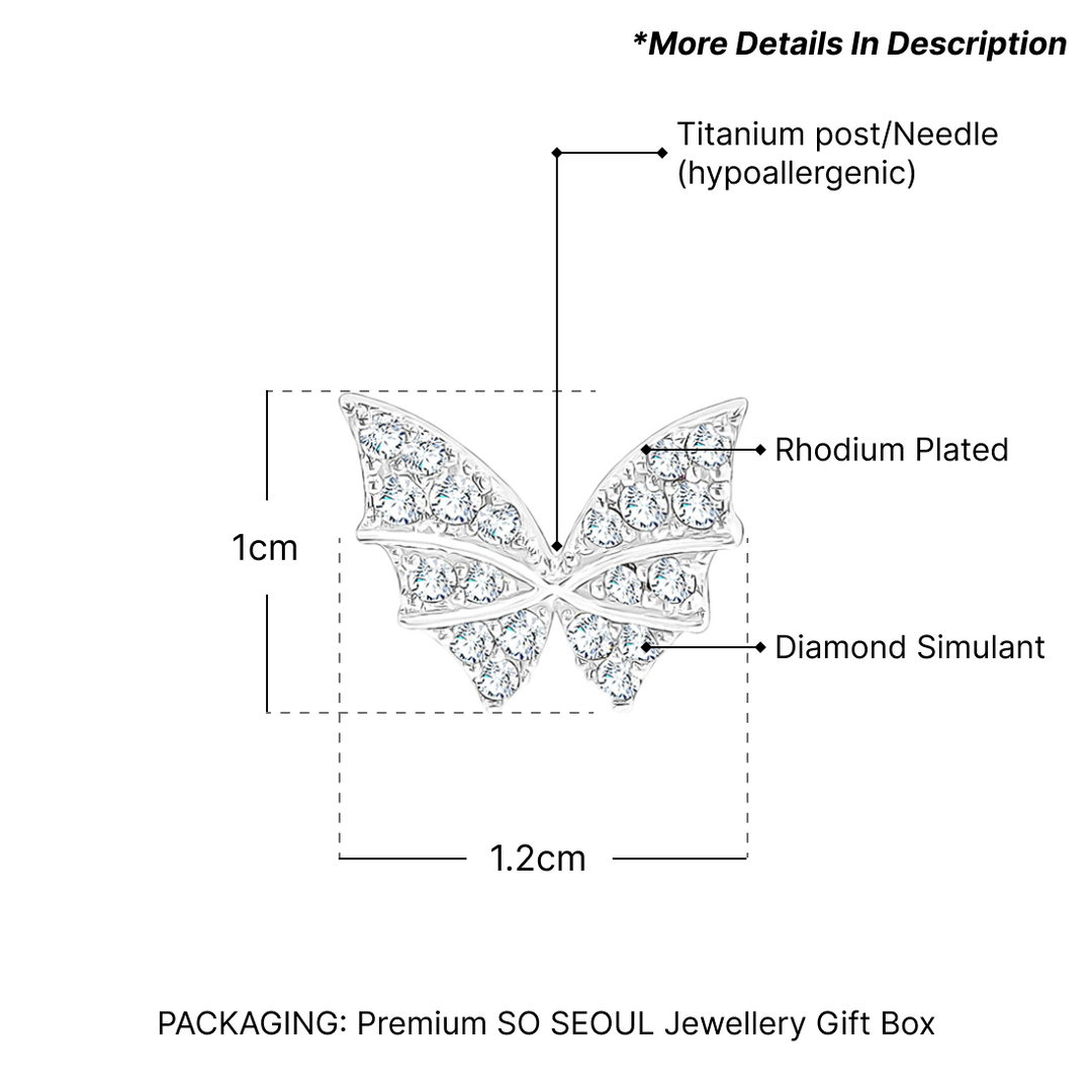 SO SEOUL Caria 2D Butterfly Diamond Simulant Cubic Zirconia Pierced Stud Earrings