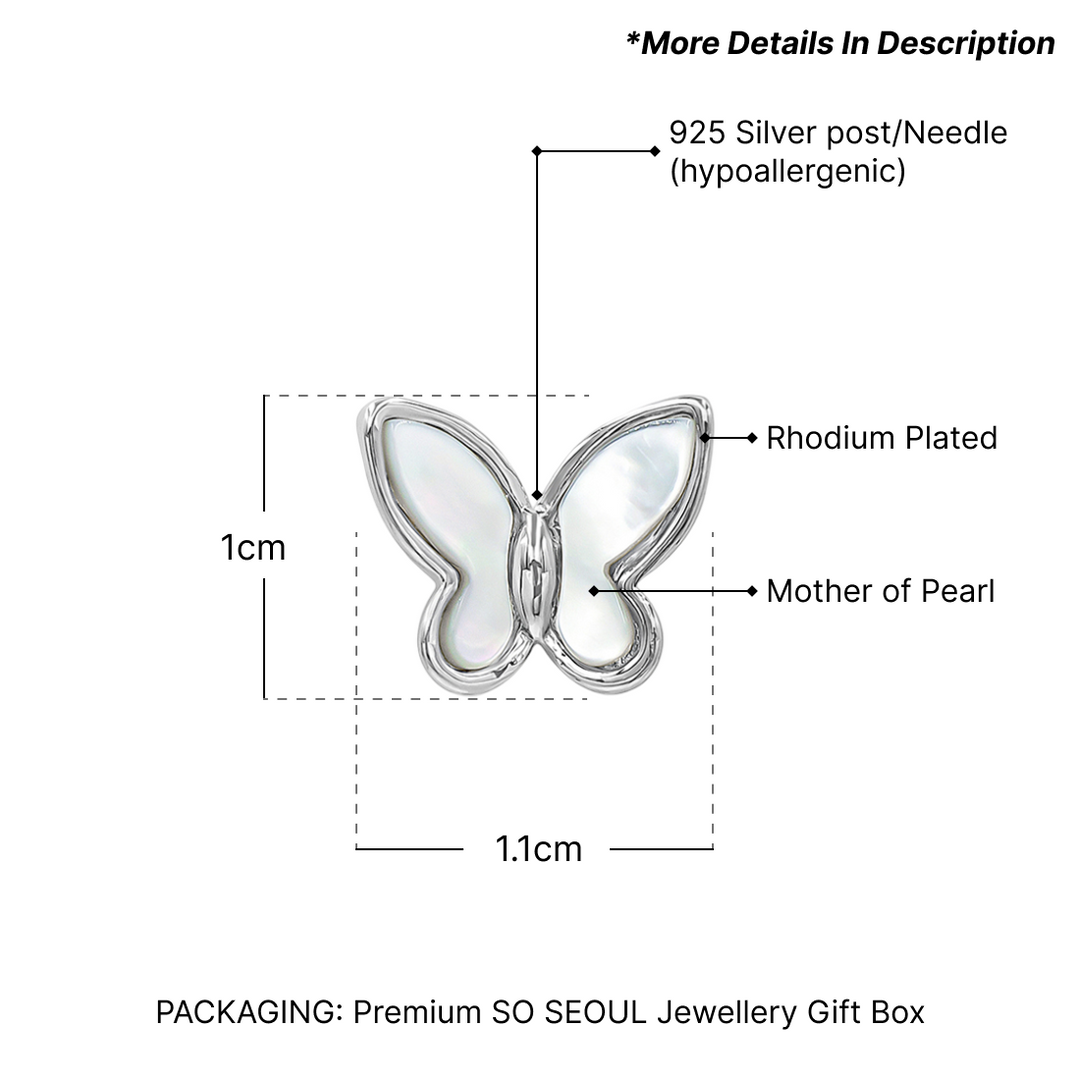 SO SEOUL 'Claire Butterfly' Stud Earrings with Mother of Pearl or Abalone Shell Inlay