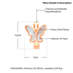 Load image into Gallery viewer, SO SEOUL Caria Flying Butterfly Mother of Pearl Rose Gold Hoop Clip Earrings