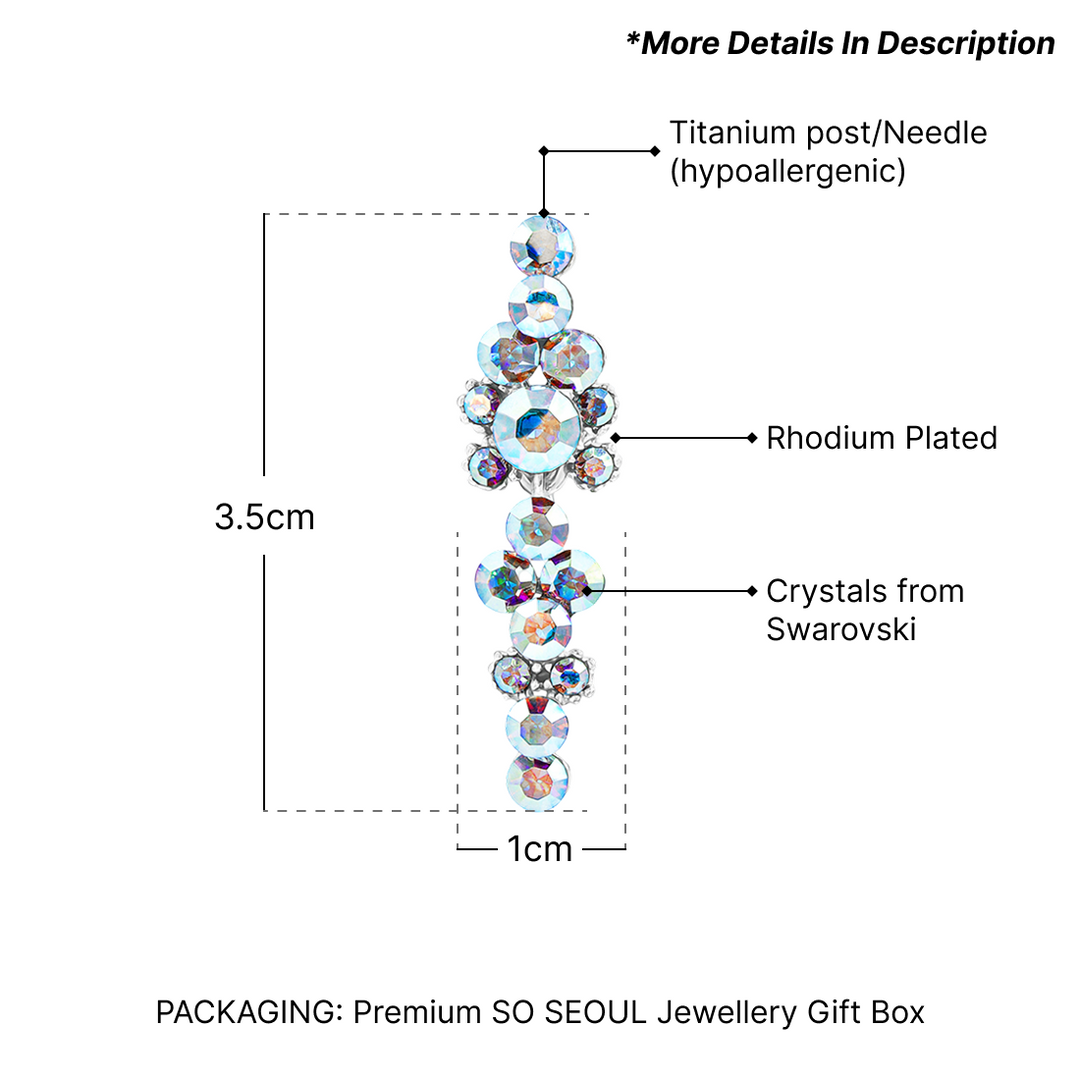 SO SEOUL Enchanted Teardrop Aurore Boreale Swarovski® Crystal Chunky Long Dangling Pierced Stud Earrings
