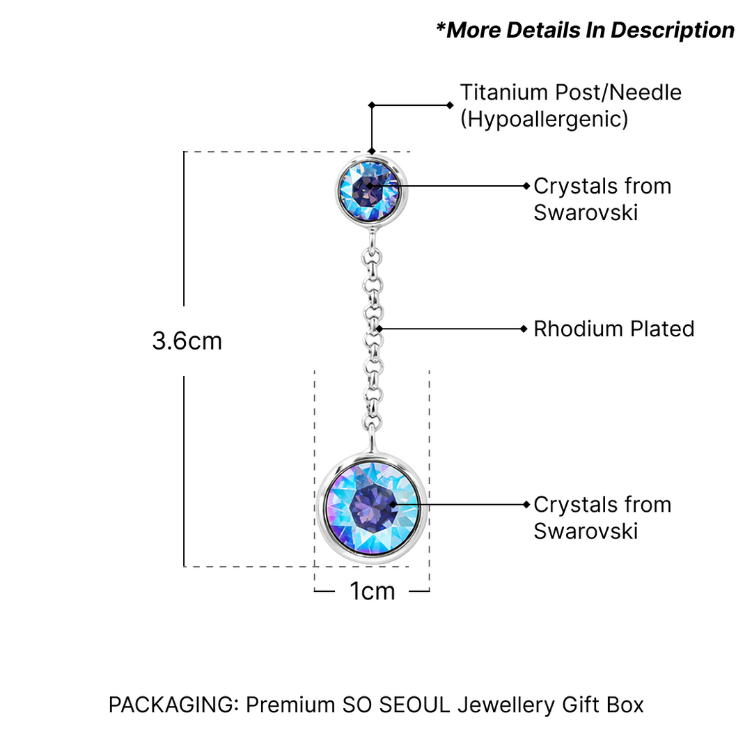 SO SEOUL Bella Light Sapphire or Light Siam Shimmer Swarovski® Crystal and Silver Chain Dangle Earrings