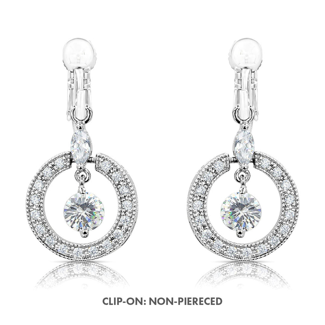 SO SEOUL Halo Open Circle Simulated Diamond Cubic Zirconia Hoop or Clip-On Earrings