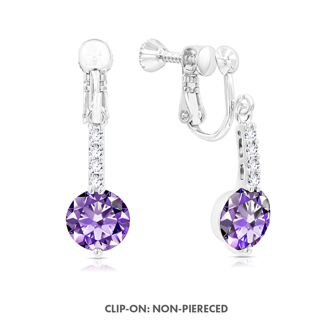 SO SEOUL Lic Crown Solitaire White or Purple Simulated Diamond Cubic Zirconia Hoop or Clip-On Earrings