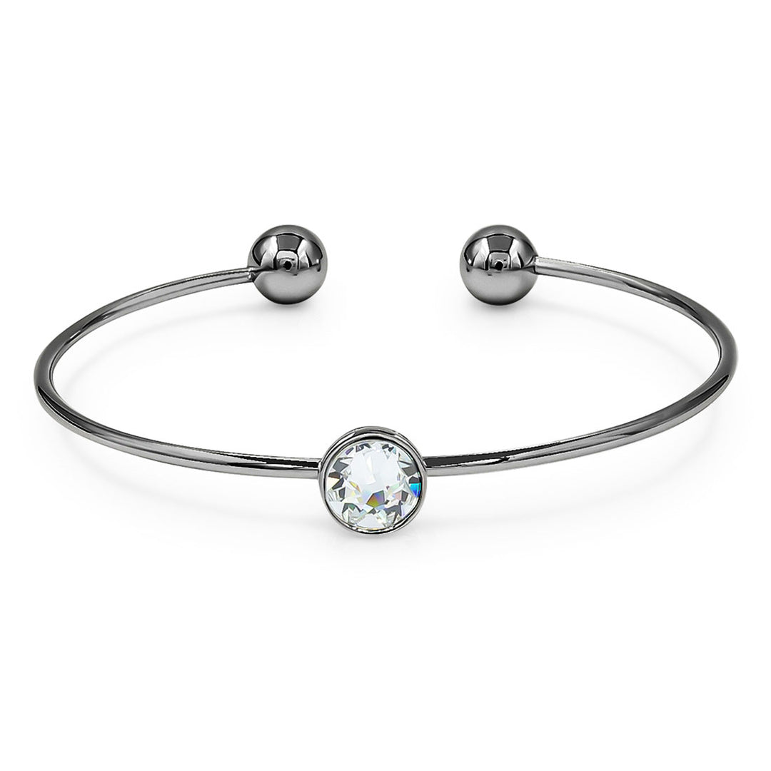 SO SEOUL Bella White Round Classic Swarovski® Crystal Adjustable Cuff Bangle